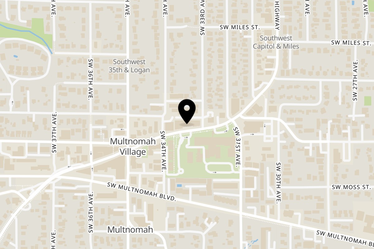 Map showing the location of Spielman Bagels and Coffee Roasters Multnomah Village on 7713 SW Capitol Hwy in Portland