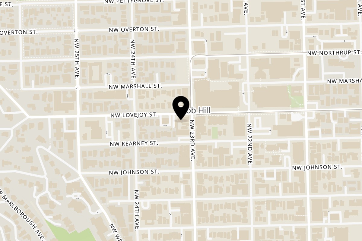 Map showing the location of Spielman Bagels and Coffee Roasters Lovejoy on 2314 NW Lovejoy St in Portland